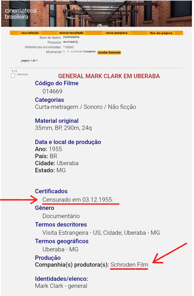 Mark Clark - ficha cadastro Cinemateca
